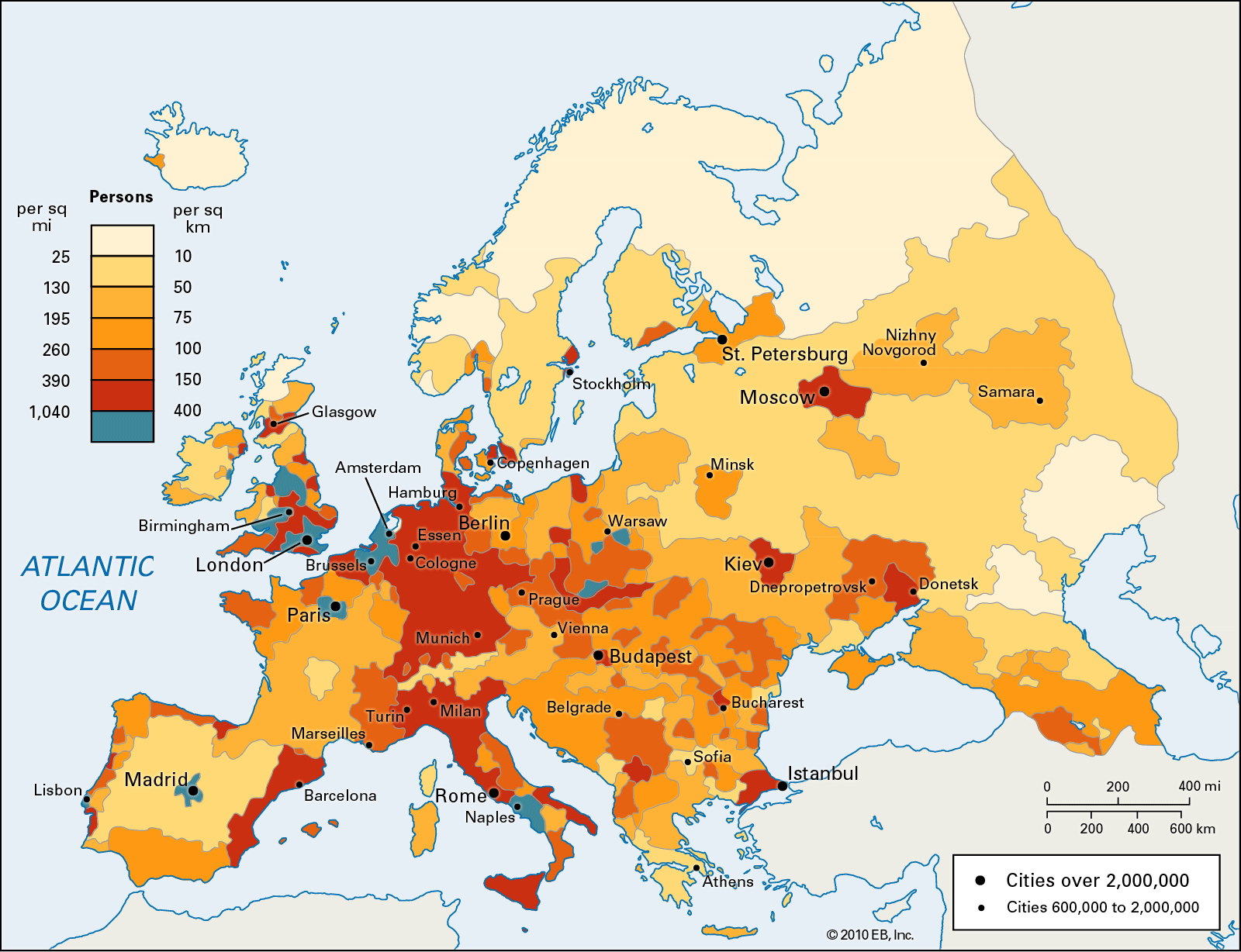 SJEVERNA EUROPA Gustoća naseljenosti Europe